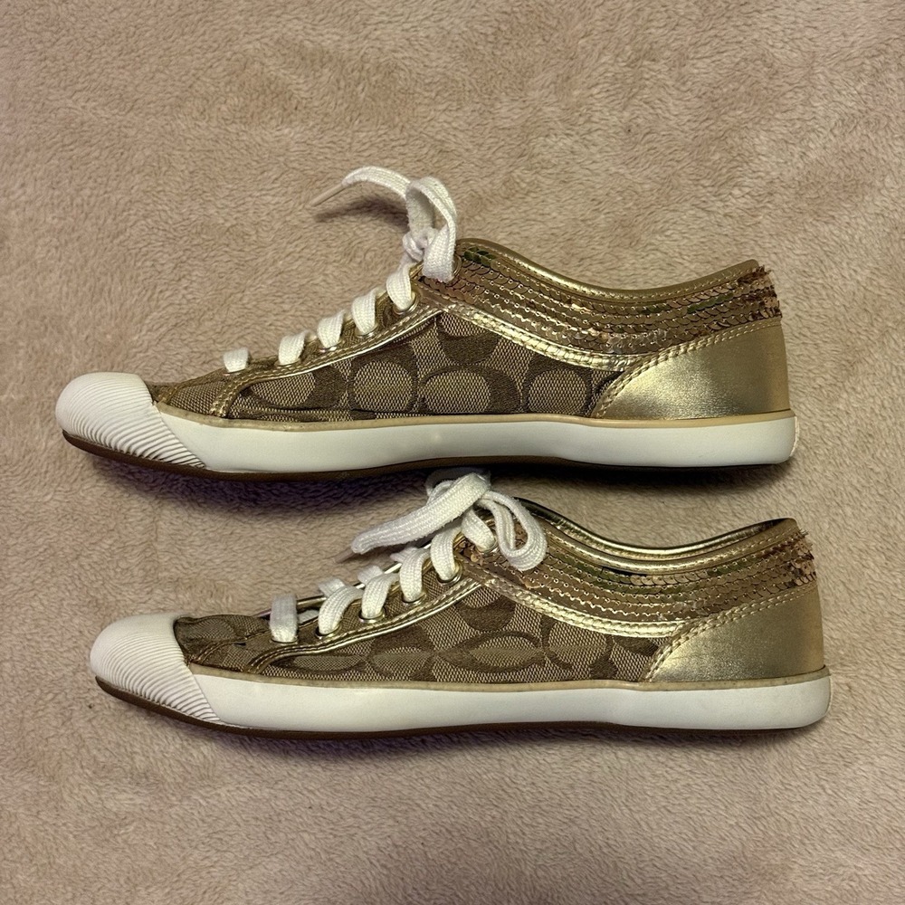 Vintage Y2K Coach Zorra Gold Sequin Logo Sneakers Low Athletic Shoes Women's 8B